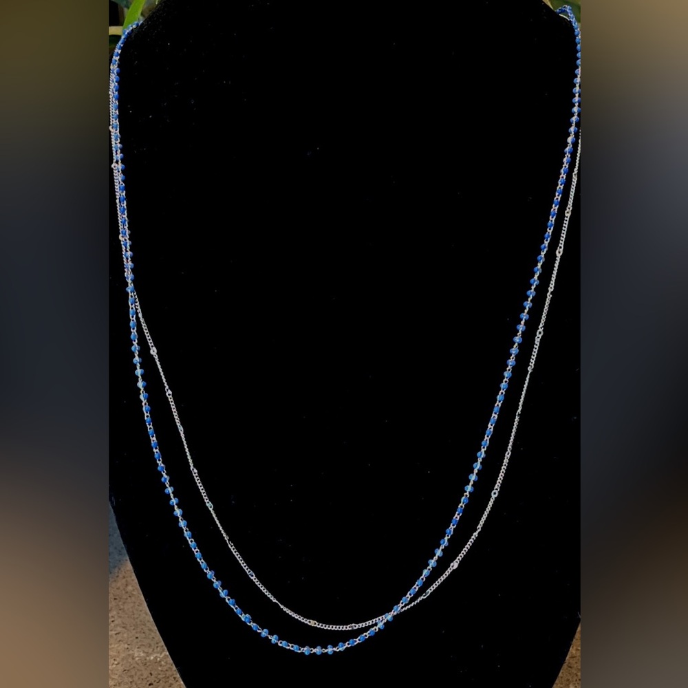 Elizabeth and James 32 “ Blue and Silver Tone Adjustable Necklace with extender